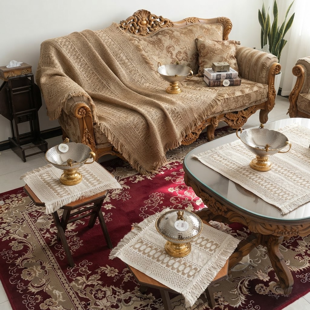 رومیزی سه تیکه .جلو مبلی و دو عدد عسلی.کنفی